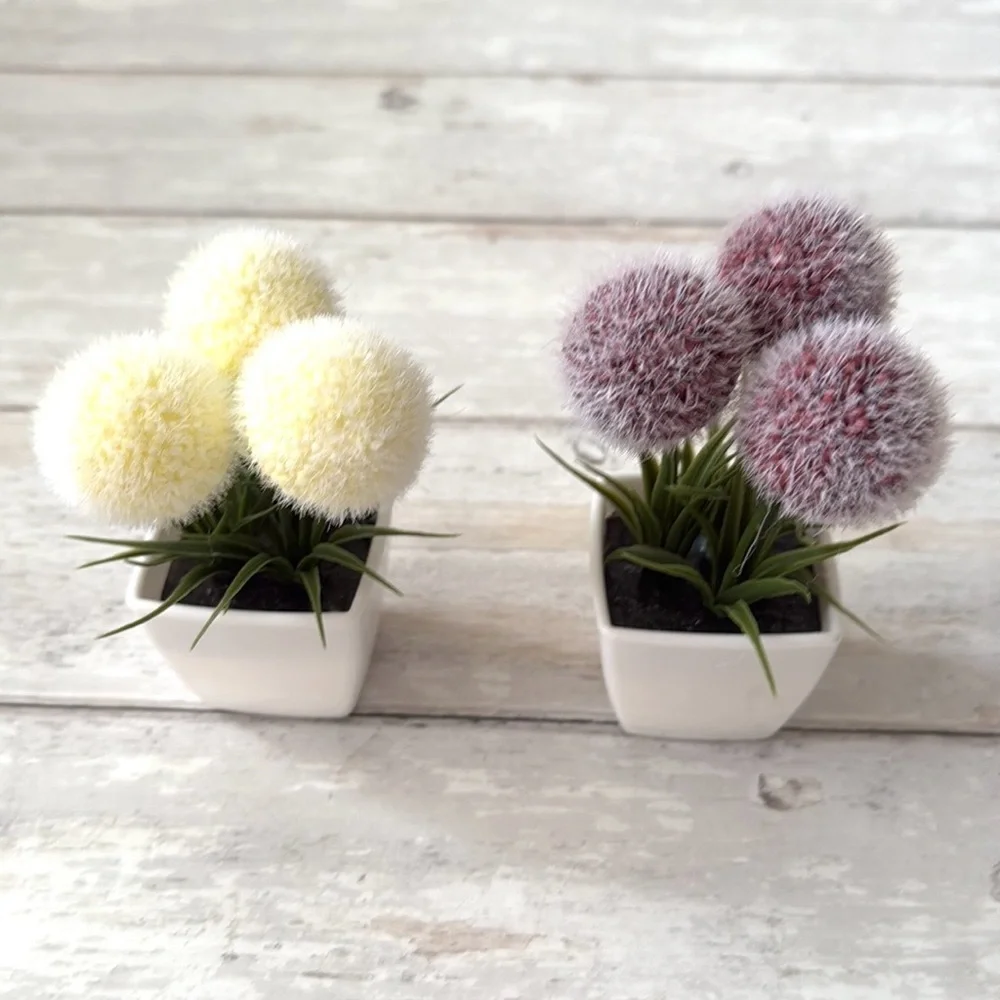 Potted Plants Artificial Flowers Home Decor Bundle Set of 3 Lot Blue Red Yellow